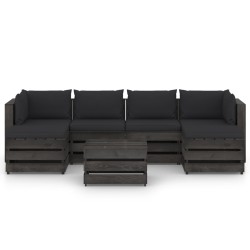 7-tlg. Garten-Lounge-Set mit Kissen Grau Imprägniertes Holz