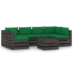 7-tlg. Garten-Lounge-Set mit Kissen Grau Imprägniertes Holz