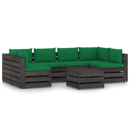 7-tlg. Garten-Lounge-Set mit Kissen Grau Imprägniertes Holz