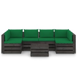 7-tlg. Garten-Lounge-Set mit Kissen Grau Imprägniertes Holz