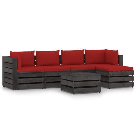 vidaXL 6-tlg. Garten-Lounge-Set mit Kissen Grau Imprägniertes Holz