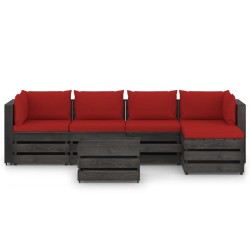 vidaXL 6-tlg. Garten-Lounge-Set mit Kissen Grau Imprägniertes Holz