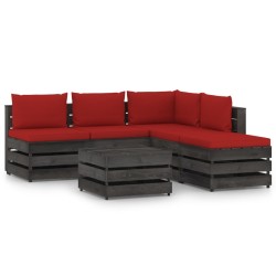 vidaXL 6-tlg. Garten-Lounge-Set mit Kissen Grau Imprägniertes Holz