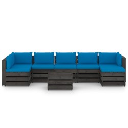 vidaXL 8-tlg. Garten-Lounge-Set mit Kissen Grau Imprägniertes Holz