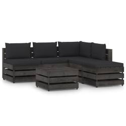 6-tlg. Garten-Lounge-Set mit Kissen Grau Imprägniertes Holz