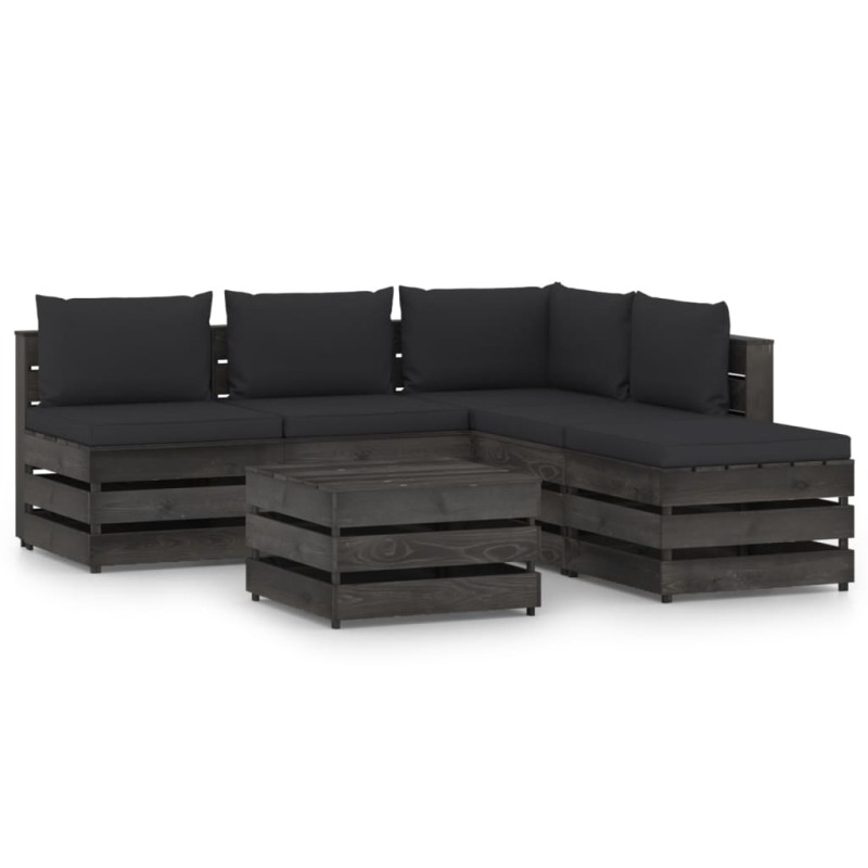 6-tlg. Garten-Lounge-Set mit Kissen Grau Imprägniertes Holz 6-tlg. Garten-Lounge-Set mit Kissen Grau Imprägniertes Holz