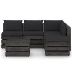 6-tlg. Garten-Lounge-Set mit Kissen Grau Imprägniertes Holz