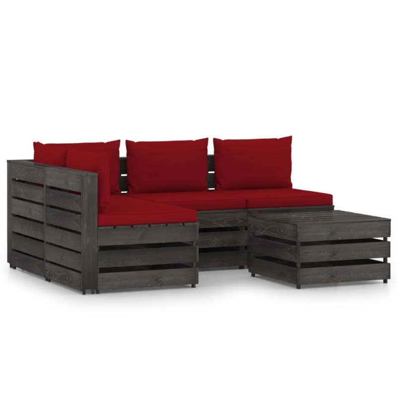 vidaXL 5-tlg. Garten-Lounge-Set mit Kissen Grau Imprägniertes Holz vidaXL 5-tlg. Garten-Lounge-Set mit Kissen Grau Imprägniertes Holz