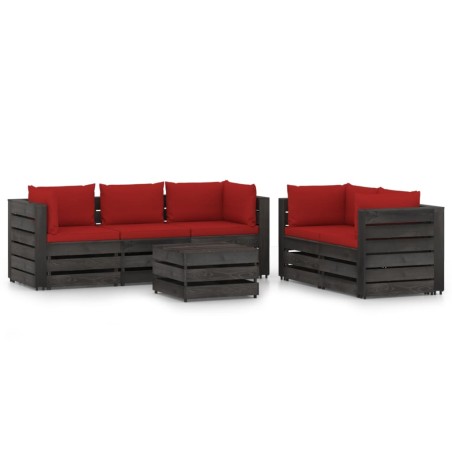 vidaXL 6-tlg. Garten-Lounge-Set mit Kissen Grau Imprägniertes Holz