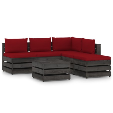 6-tlg. Garten-Lounge-Set mit Kissen Grau Imprägniertes Holz
