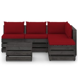 6-tlg. Garten-Lounge-Set mit Kissen Grau Imprägniertes Holz