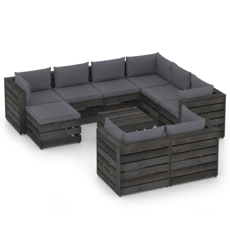 10-tlg. Garten-Lounge-Set mit Kissen Grau Imprägniertes Holz 10-tlg. Garten-Lounge-Set mit Kissen Grau Imprägniertes Holz