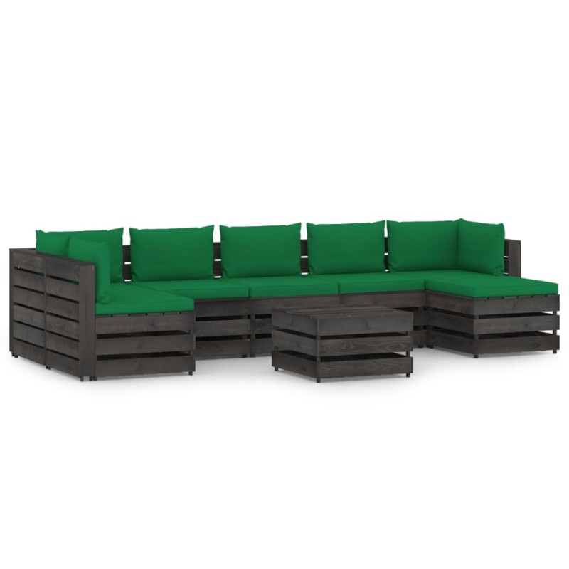 8-tlg. Garten-Lounge-Set mit Kissen Grau Imprägniertes Holz 8-tlg. Garten-Lounge-Set mit Kissen Grau Imprägniertes Holz