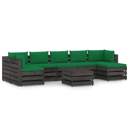8-tlg. Garten-Lounge-Set mit Kissen Grau Imprägniertes Holz