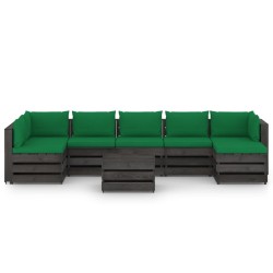 8-tlg. Garten-Lounge-Set mit Kissen Grau Imprägniertes Holz