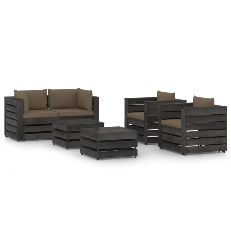 6-tlg. Garten-Lounge-Set mit Kissen Grau Imprägniertes Holz 6-tlg. Garten-Lounge-Set mit Kissen Grau Imprägniertes Holz