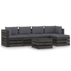6-tlg. Garten-Lounge-Set mit Kissen Grau Imprägniertes Holz
