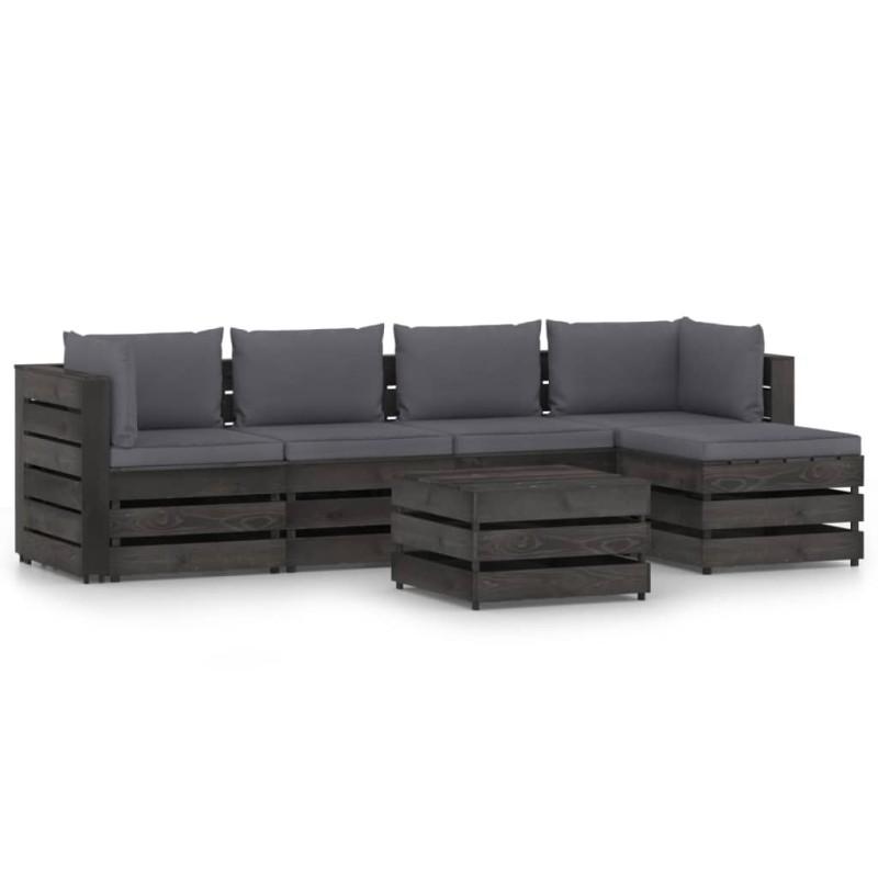 6-tlg. Garten-Lounge-Set mit Kissen Grau Imprägniertes Holz 6-tlg. Garten-Lounge-Set mit Kissen Grau Imprägniertes Holz