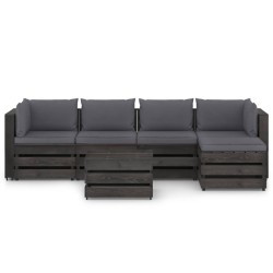 6-tlg. Garten-Lounge-Set mit Kissen Grau Imprägniertes Holz
