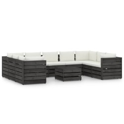 10-tlg. Garten-Lounge-Set mit Kissen Grau Imprägniertes Holz