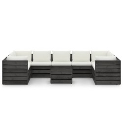 10-tlg. Garten-Lounge-Set mit Kissen Grau Imprägniertes Holz