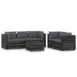 6-tlg. Garten-Lounge-Set mit Kissen Grau Imprägniertes Holz