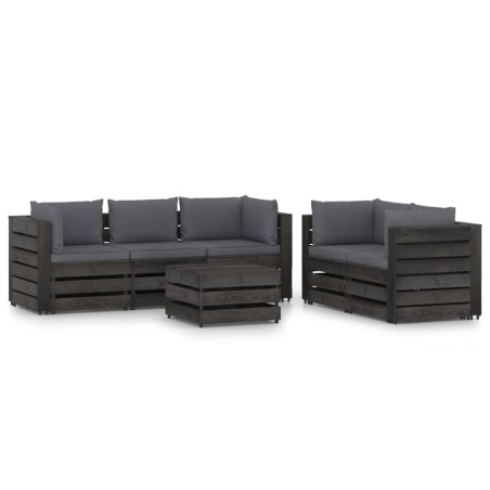 6-tlg. Garten-Lounge-Set mit Kissen Grau Imprägniertes Holz