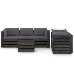 6-tlg. Garten-Lounge-Set mit Kissen Grau Imprägniertes Holz