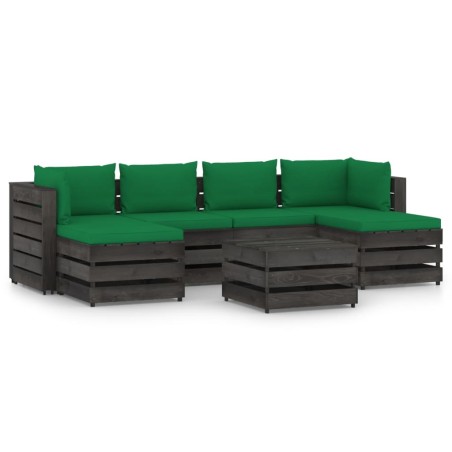 7-tlg. Garten-Lounge-Set mit Kissen Grau Imprägniertes Holz