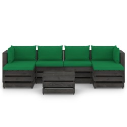 7-tlg. Garten-Lounge-Set mit Kissen Grau Imprägniertes Holz