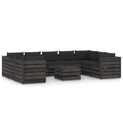 vidaXL 10-tlg. Garten-Lounge-Set mit Kissen Grau Imprägniertes Holz