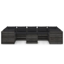 vidaXL 10-tlg. Garten-Lounge-Set mit Kissen Grau Imprägniertes Holz