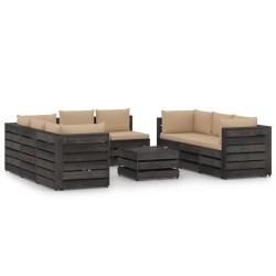 vidaXL 9-tlg. Garten-Lounge-Set mit Kissen Grau Imprägniertes Holz