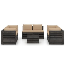 vidaXL 9-tlg. Garten-Lounge-Set mit Kissen Grau Imprägniertes Holz