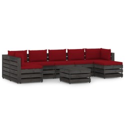 8-tlg. Garten-Lounge-Set mit Kissen Grau Imprägniertes Holz