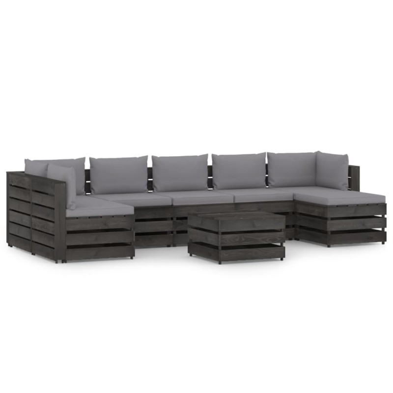 8-tlg. Garten-Lounge-Set mit Kissen Grau Imprägniertes Holz 8-tlg. Garten-Lounge-Set mit Kissen Grau Imprägniertes Holz