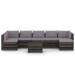 8-tlg. Garten-Lounge-Set mit Kissen Grau Imprägniertes Holz