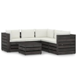 6-tlg. Garten-Lounge-Set mit Kissen Grau Imprägniertes Holz