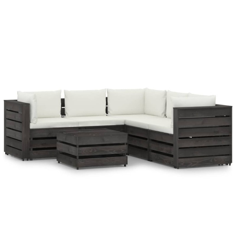 6-tlg. Garten-Lounge-Set mit Kissen Grau Imprägniertes Holz 6-tlg. Garten-Lounge-Set mit Kissen Grau Imprägniertes Holz