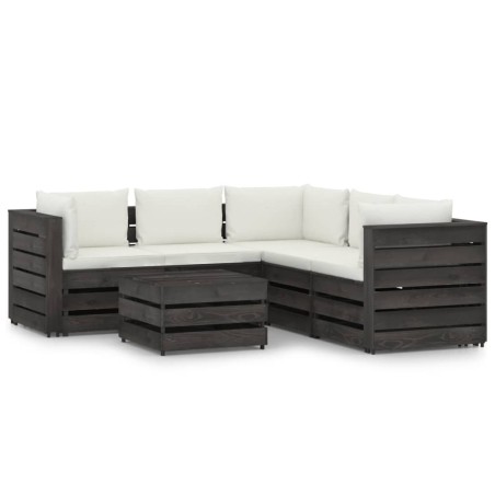 6-tlg. Garten-Lounge-Set mit Kissen Grau Imprägniertes Holz