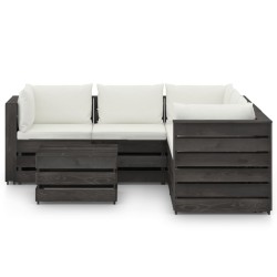 6-tlg. Garten-Lounge-Set mit Kissen Grau Imprägniertes Holz