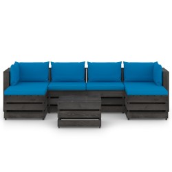 7-tlg. Garten-Lounge-Set mit Kissen Grau Imprägniertes Holz