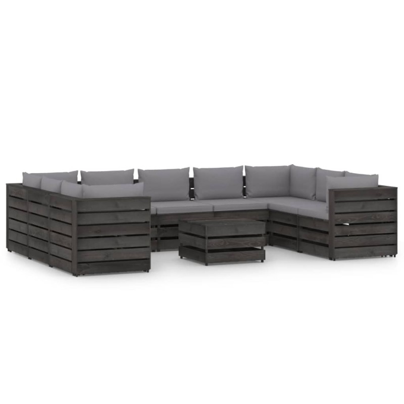 10-tlg. Garten-Lounge-Set mit Kissen Grau Imprägniertes Holz 10-tlg. Garten-Lounge-Set mit Kissen Grau Imprägniertes Holz