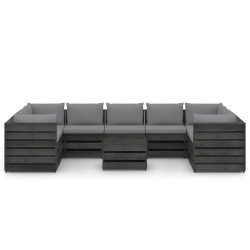 10-tlg. Garten-Lounge-Set mit Kissen Grau Imprägniertes Holz