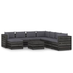 9-tlg. Garten-Lounge-Set mit Kissen Grau Imprägniertes Holz