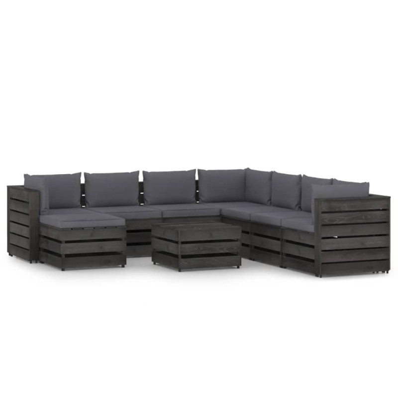 9-tlg. Garten-Lounge-Set mit Kissen Grau Imprägniertes Holz 9-tlg. Garten-Lounge-Set mit Kissen Grau Imprägniertes Holz