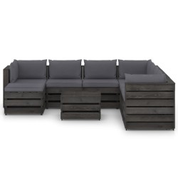 9-tlg. Garten-Lounge-Set mit Kissen Grau Imprägniertes Holz