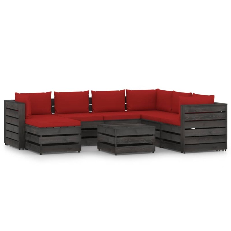 8-tlg. Garten-Lounge-Set mit Kissen Grau Imprägniertes Holz 8-tlg. Garten-Lounge-Set mit Kissen Grau Imprägniertes Holz