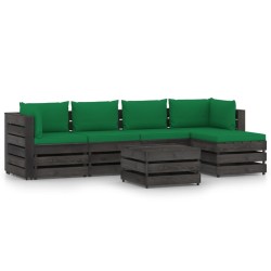 6-tlg. Garten-Lounge-Set mit Kissen Grau Imprägniertes Holz