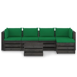 6-tlg. Garten-Lounge-Set mit Kissen Grau Imprägniertes Holz